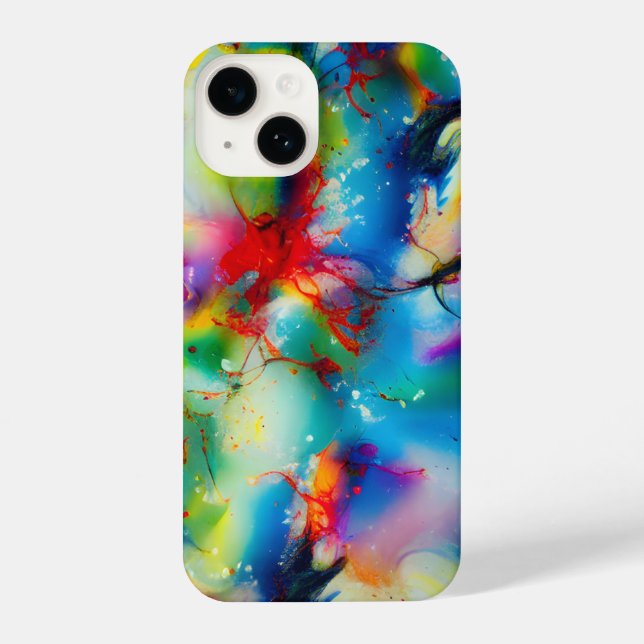 Abstraktion von Blaugelb-grüner Wasserfarbe iPhone 14 Hülle (Rückseite)