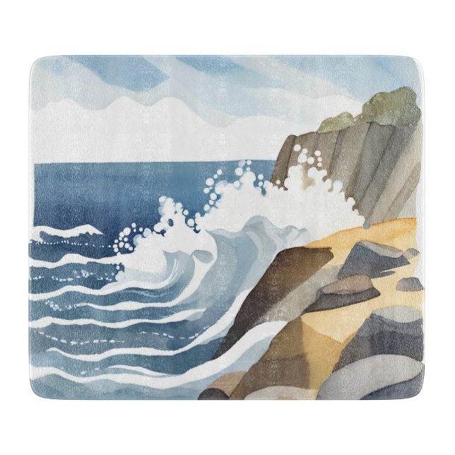 Abstürze | Rocky Coastal Shore Wasserfarbe Schneidebrett (Vorderseite)