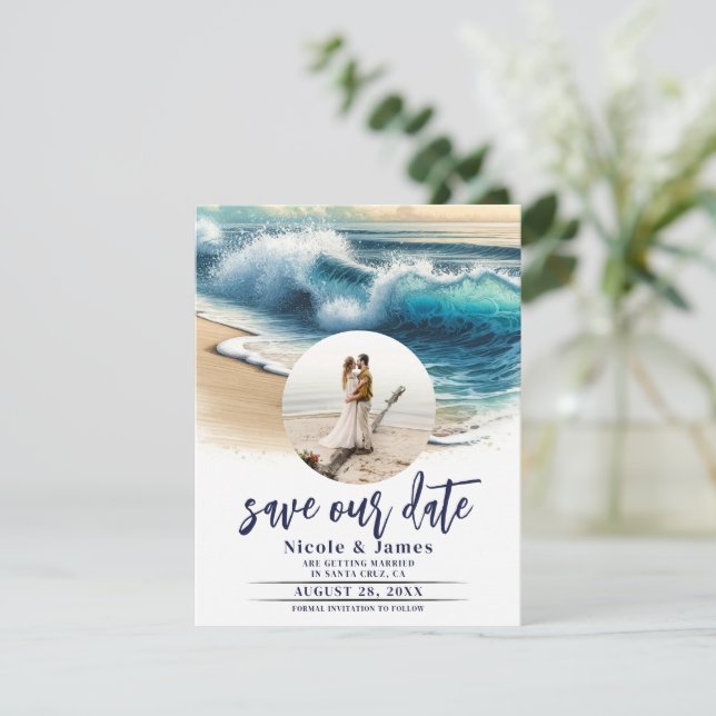 Absturzwellen Küstengebiete Save the Date Foto Einladung (Stehend Vorderseite)