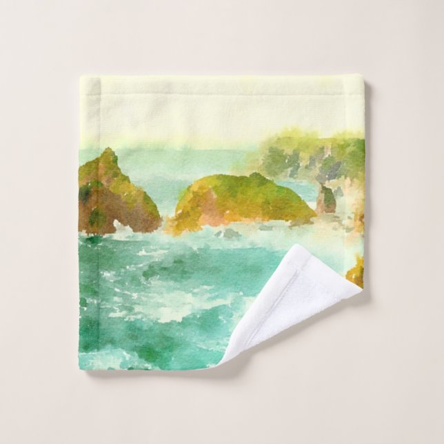 Absturzwellen Wasserfarbe Badhandtuch Set (Waschlappen)