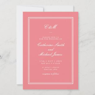 Absuter Klassiker Korallenrosa Monogramm-Hochzeit Einladung