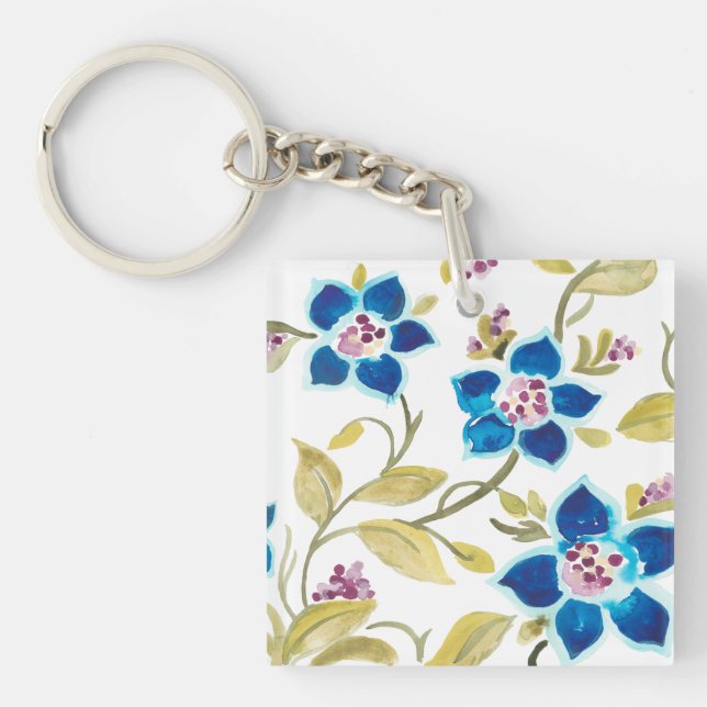 Abtei-Blumenfliesen - blaue Blüte Schlüsselanhänger (Vorderseite)