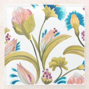 Abtei-Blumenfliesen - Frühlings-Blumen Glasuntersetzer