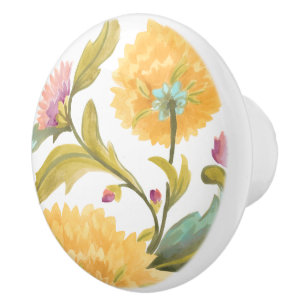 Abtei-Blumenfliesen - gelbe Blumen Keramikknauf