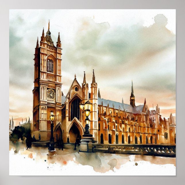 Abtei London-Westminster (D), Watercolor Poster (Vorne)