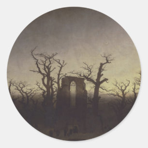 Abtei unter Oak Trees von Caspar David Friedrich Runder Aufkleber