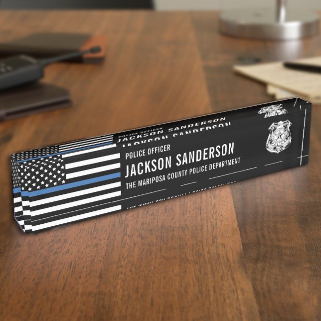 Abteilung für Zollpolizei Thin Blue Line Namensplakette (Custom Police Officer Department Thin Blue Line Desk Name Plate)