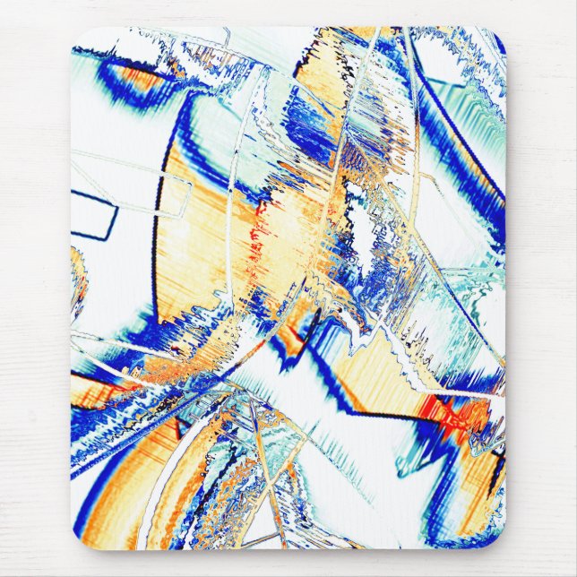 Abtropfte Tinte, Bild mit orangefarbenem und blaue Mousepad (Vorne)