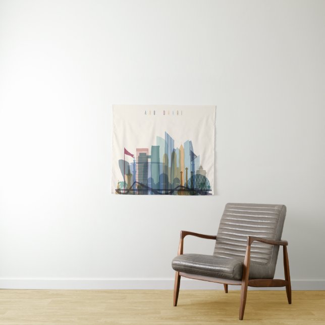 Abu Dhabi, Stadt-Skyline Arabische Emirates | Wandteppich (Beispiel (Horizontal))