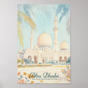 Abu Dhabi UAE Gouache Paint Illustration Travel Poster