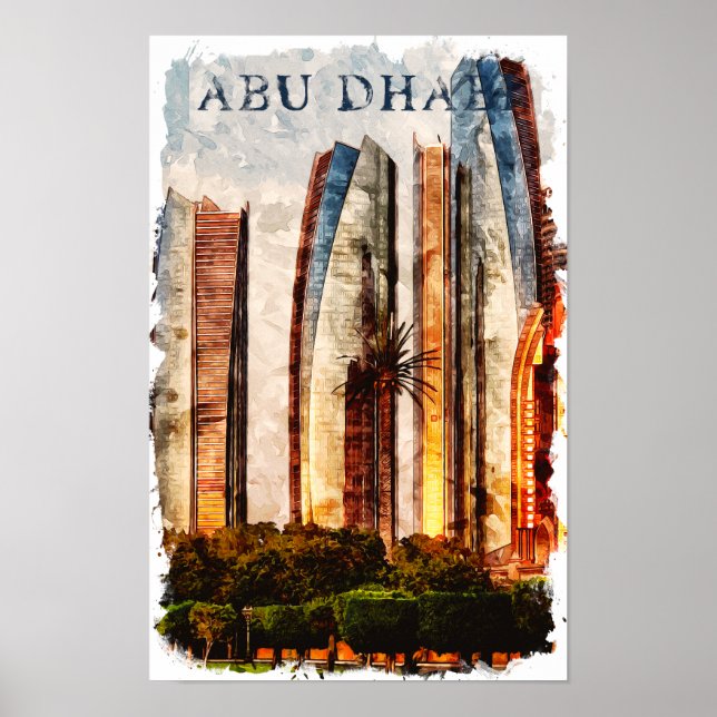 Abu Dhabi UAE Watercolor Skyline Poster (Vorne)