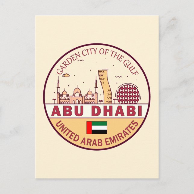 Abu Dhabi United Arab Emirates City Skyline Emblem Postkarte (Vorderseite)