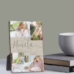 Abuela Calligraphy 4 Foto Beige Tabletop Plaque Fotoplatte<br><div class="desc">Personalisiert 4 Foto Plakatgeschenk für Ihre Abuela, die Sie mit Ihrer persönlichen Nachricht, wie ich Liebe Sie und Ihren Namen personalisieren können. Die Fotovorlage zeigt Ihre Bilder in einem kleinen Foto mit 2x Landschaft und 2x Porträtbildern. Abuela wird in eleganter Wirbler Kalligraphie geschrieben. Das Design ist in einer Farbpalette aus...</div>