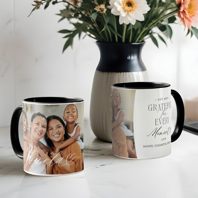 Abuela Script Herz dankbar jeden Augenblick Foto Tasse (Abuela Script Heart Grateful Every Moment Photo Mug)