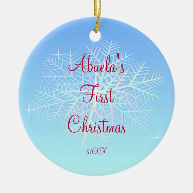 Abuelas erste Weihnachtsschneeflocke-Verzierung Keramikornament (Vorne)