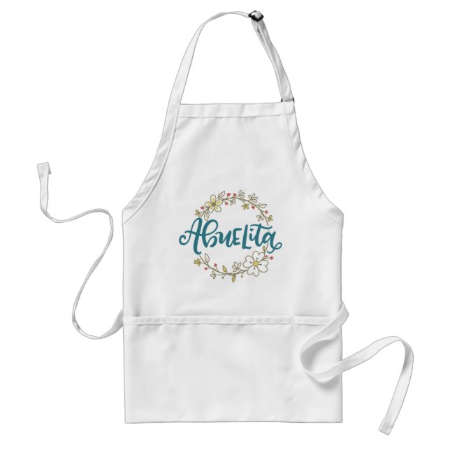 Abuelita mit Blumenreath, handgezogen Schürze (Vorne)
