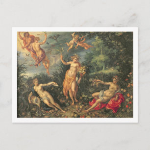 Abundance und die vier Elemente, c.1606 (Öl auf co Postkarte
