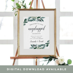 Abundant Foliage Unplugged Wedding Zeremony Sign Poster