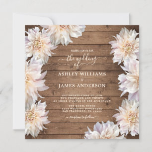 Abundant Pink Dahlia Blume Rustic Wood Wedding Einladung
