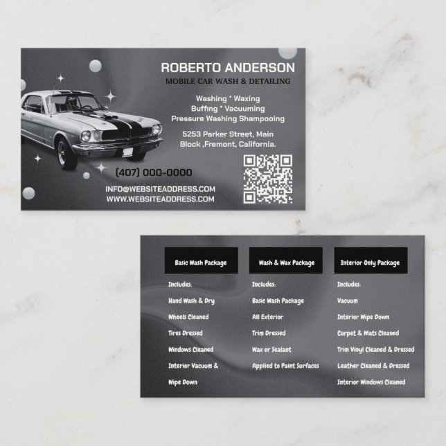 Abwasch von mobilen Autos - Druckabfall - QR-CSB Visitenkarte (Vorne/Hinten)