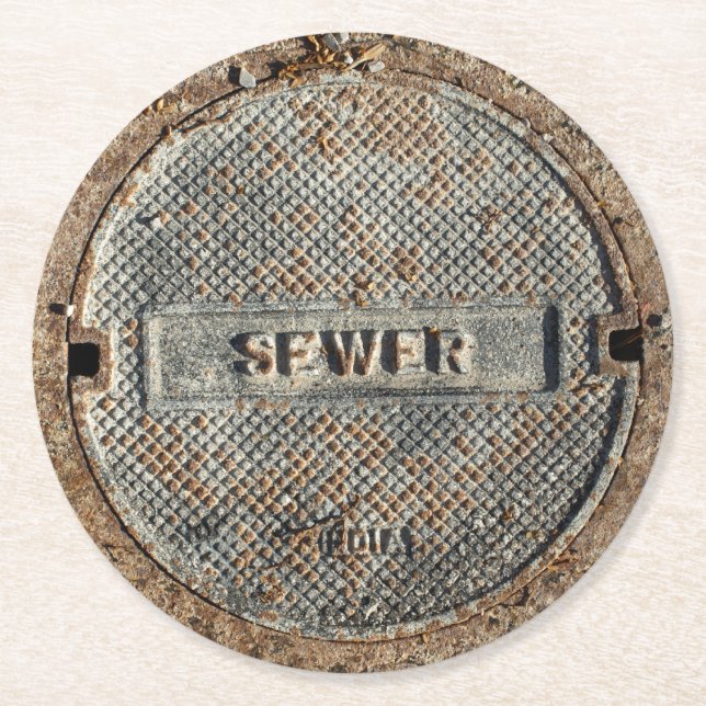 Abwasserkanal-Stadt-Kanaldeckel Runder Pappuntersetzer (Vorderseite)