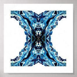 Abyss Abstract Navy Blue Gold White Fluid Art Poster