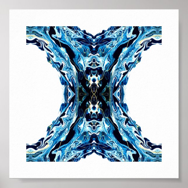Abyss Abstract Navy Blue Gold White Fluid Art Poster (Vorne)