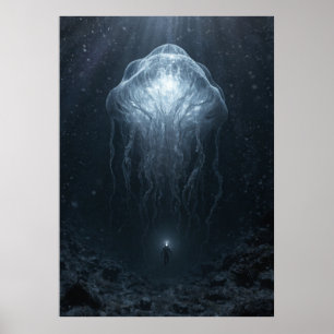 Abyssal Guardian – Deep Sea Giant & Lone Diver   D Poster