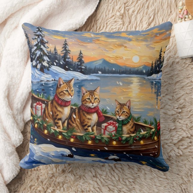 Abyssinian Cat Christmas Boat Holiday Kissen (Decke)