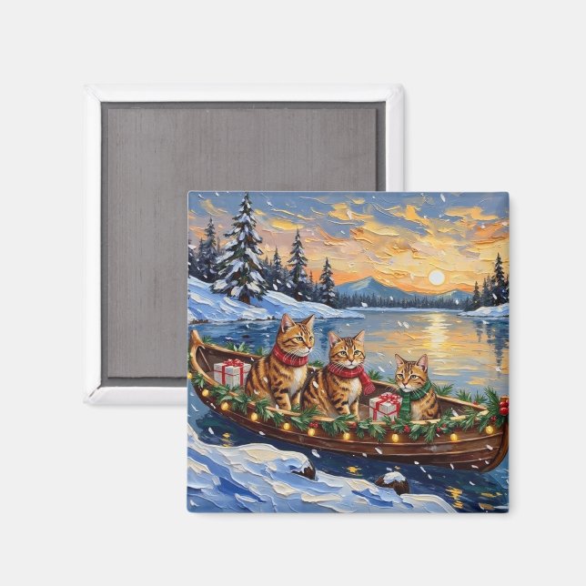 Abyssinian Cat Christmas Boat Holiday Magnet (Vorderseite/Rückseite)