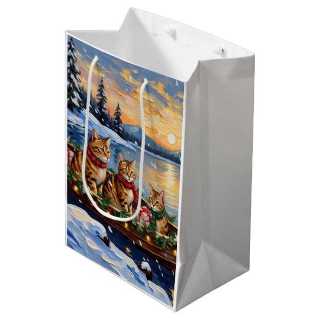 Abyssinian Cat Christmas Boat Holiday Mittlere Geschenktüte (Vorderseite Schrägansicht)