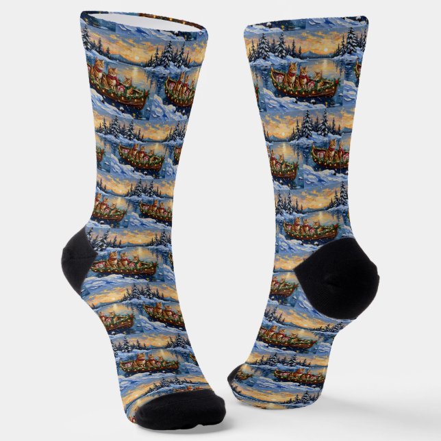 Abyssinian Cat Christmas Boat Holiday Socken (Gewinkelt)