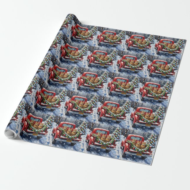Abyssinian Cat Christmas Red Truck Holiday Geschenkpapier (Ungerollt)
