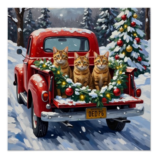 Abyssinian Cat Christmas Red Truck Holiday Poster (Vorderseite)