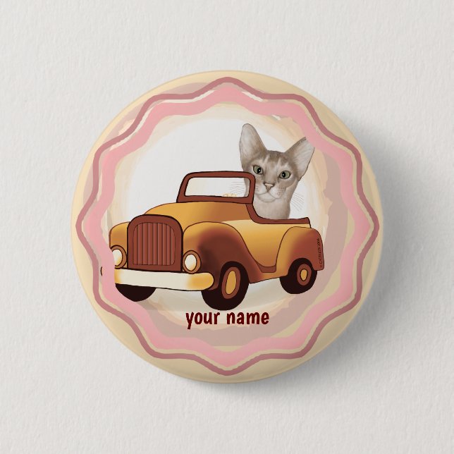 Abyssinian Cat Driving Car Button (Vorderseite)