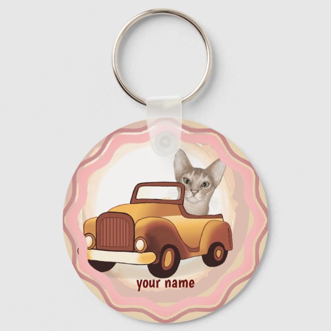Abyssinian Cat Driving Car Schlüsselanhänger (Vorderseite)