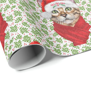 Abyssinian Cat Ho Ho Ho Weihnachtsmannmütze Meowy  Geschenkpapier