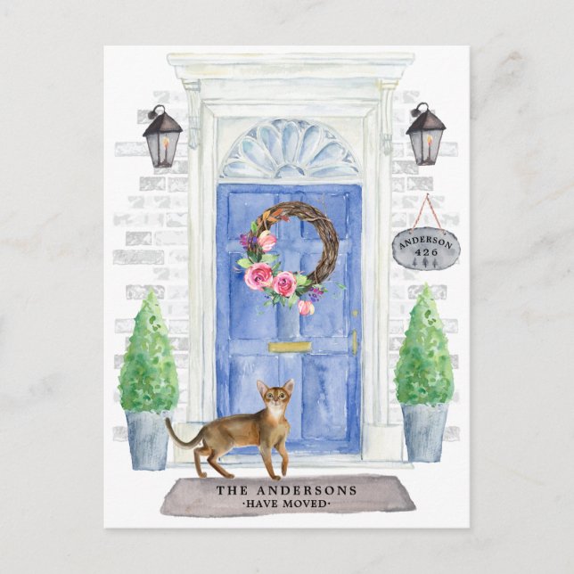 Abyssinian Cat Moving Announccard Postkarte (Vorderseite)