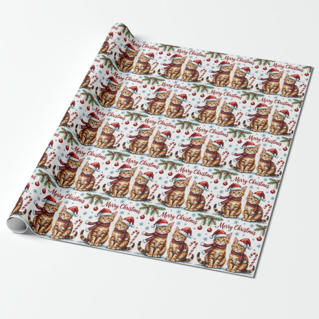 Abyssinian Cat Watercolor Christmas Design Geschenkpapier (Ungerollt)