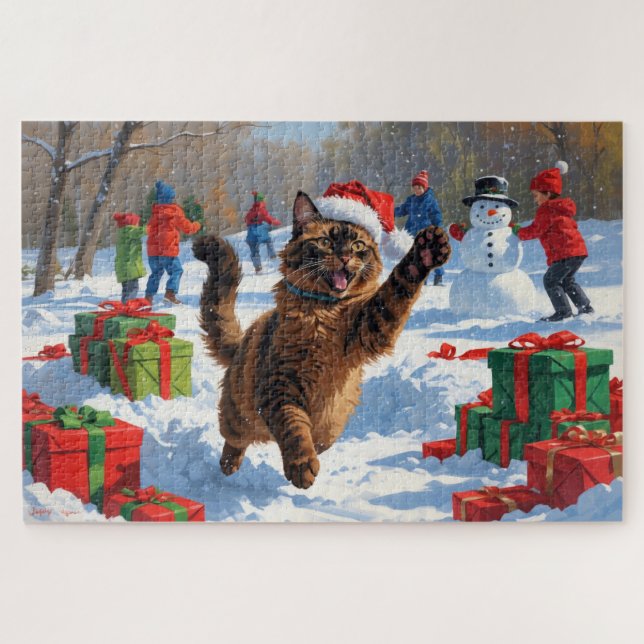 Abyssinian Cat Weihnachtsfest Schneeszene (Horizontal)