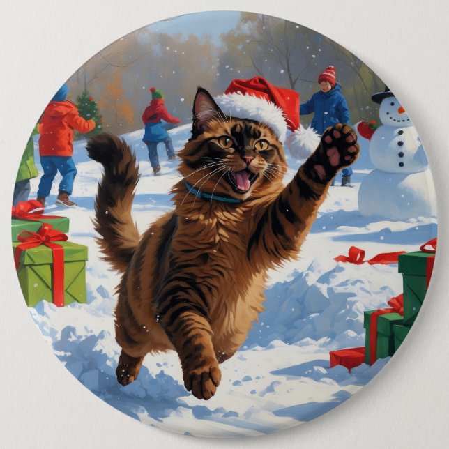 Abyssinian Cat Weihnachtsfest Schneeszene Button (Vorderseite)