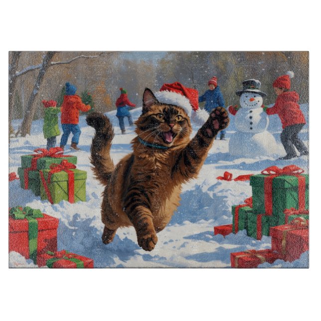 Abyssinian Cat Weihnachtsfest Schneeszene Schneidebrett (Vorderseite)
