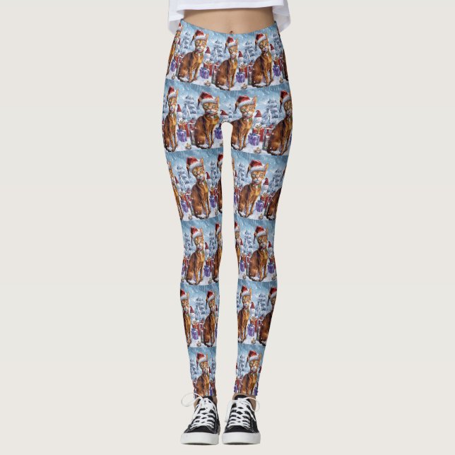 Abyssinian Cat Winter Wonderland Weihnachtsfreude Leggings (Vorderseite)