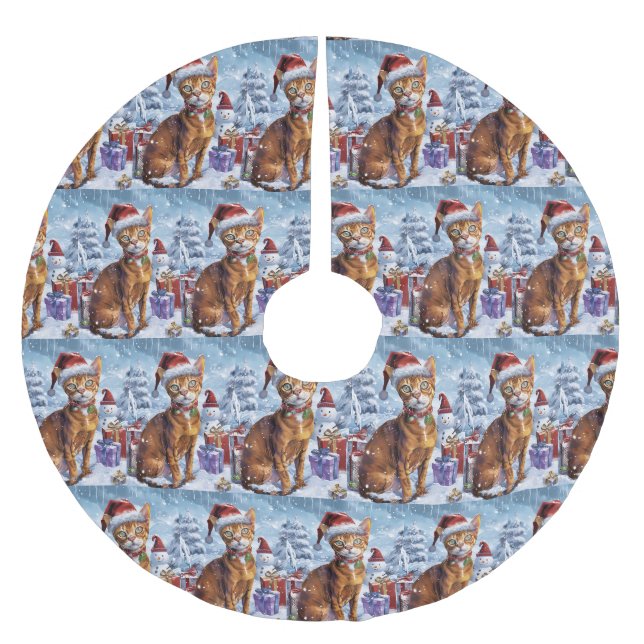 Abyssinian Cat Winter Wonderland Weihnachtsfreude Polyester Weihnachtsbaumdecke (Vorderseite)