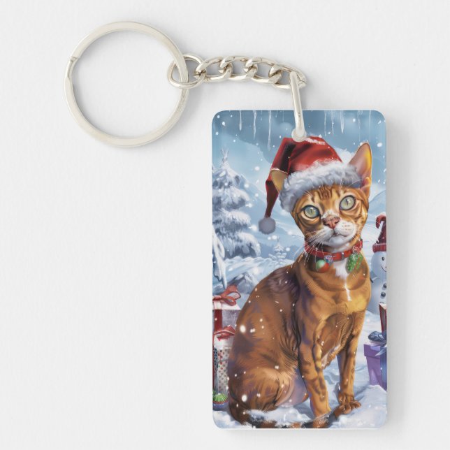 Abyssinian Cat Winter Wonderland Weihnachtsfreude Schlüsselanhänger (Vorderseite)