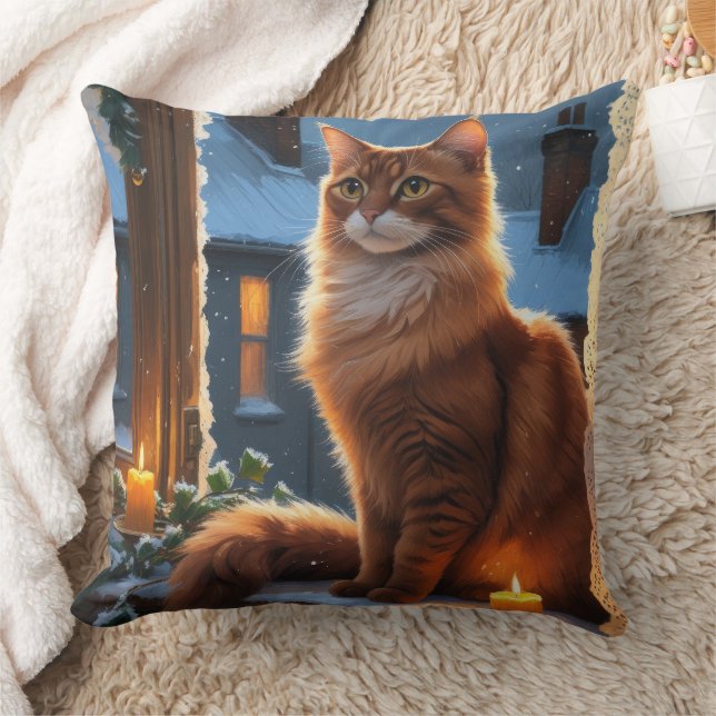 Abyssinian Cat With Christmas Lights Holiday Kissen (Decke)