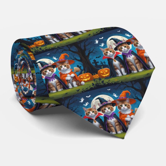 Abyssinian Cats Pumpkin Halloween Funny Krawatte (Gerollt)