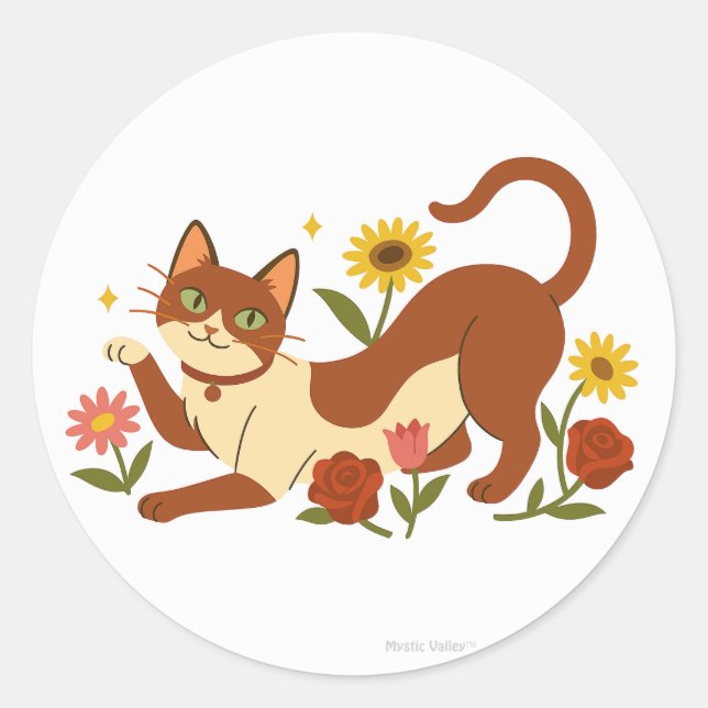 Abyssinian in the Daisies Classic Round Sticker (Devant)