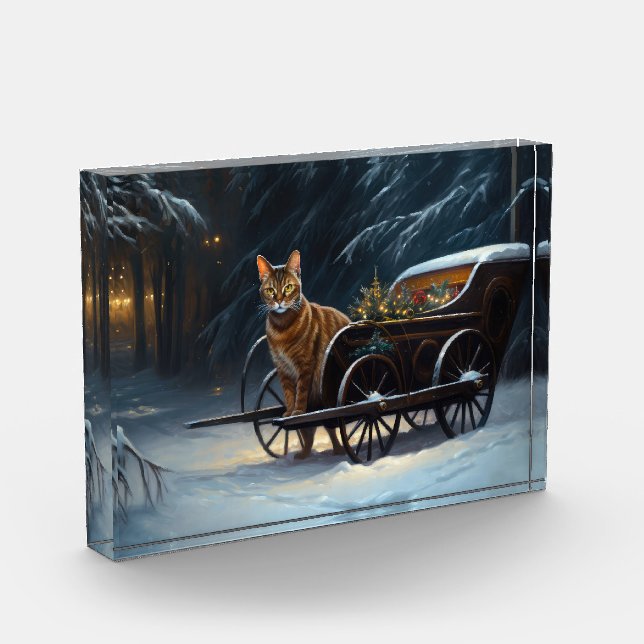 Abyssinian Snowy Sleigh Ride Weihnachtsdekor Fotoblock (Links)