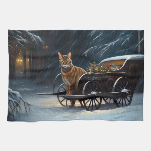 Abyssinian Snowy Sleigh Ride Weihnachtsdekor Geschirrtuch (Horizontal)